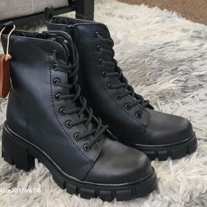 MIA Black Moto Boots with Lace-Up Design